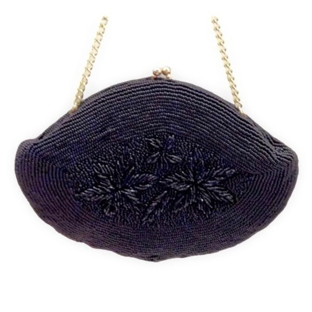 WALBORG VINTAGE BEADED Black evening clutch BAG